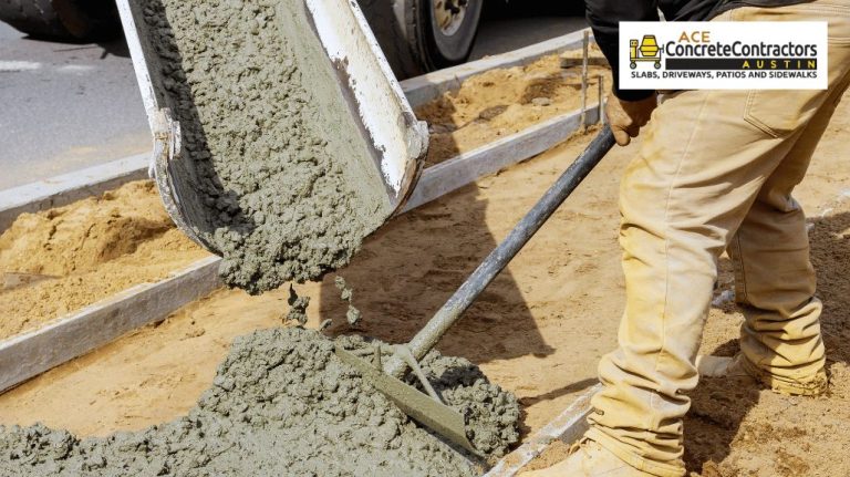 cement truck pouring concrete mix