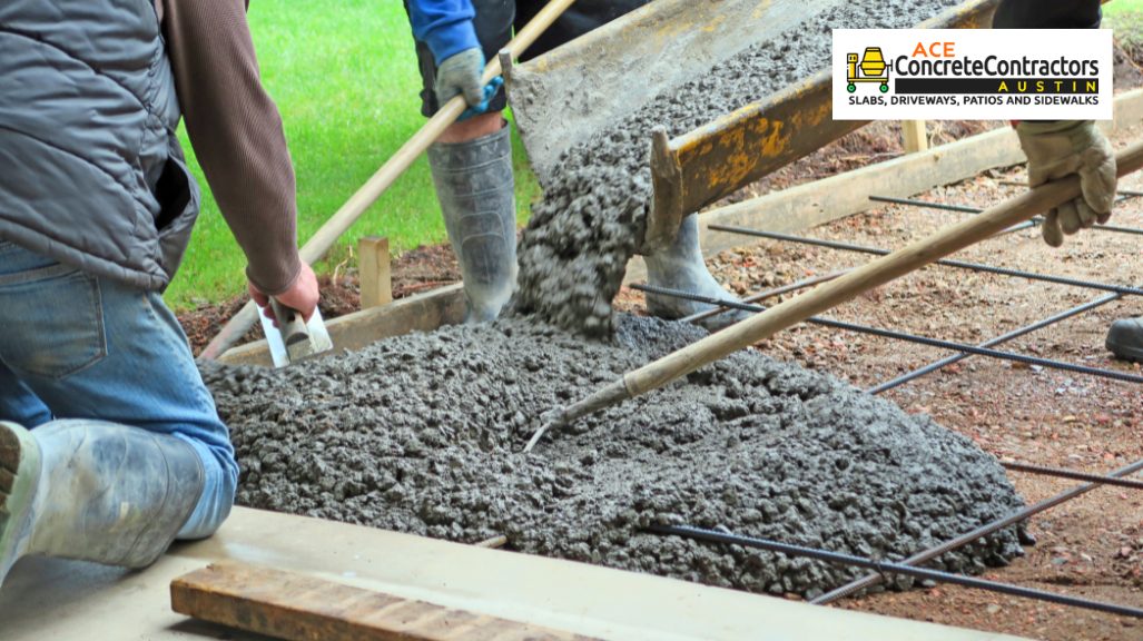 group of people mixing concrete