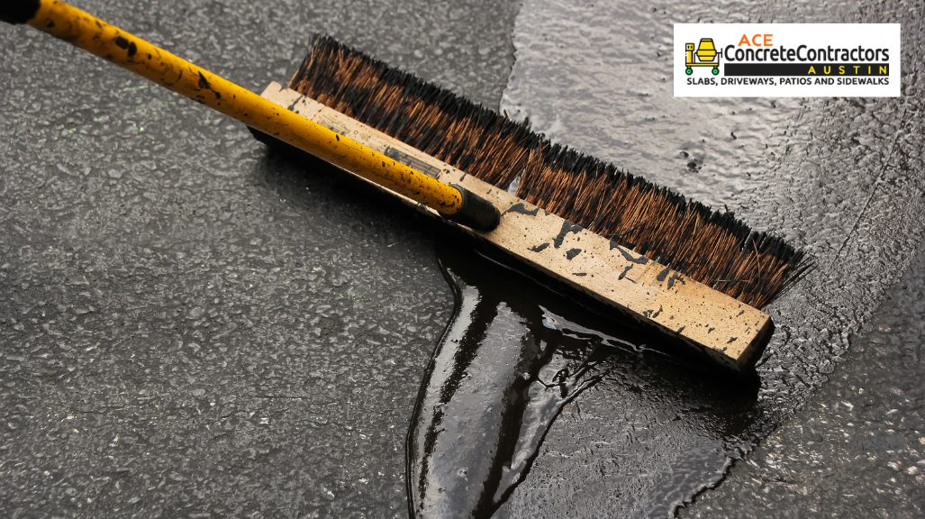 person brushing asphalt